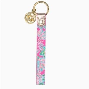 NWT Lilly Pulitzer Leather Strap Keychain in Prosecco Pink